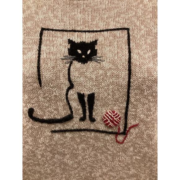 Vntg Christoper & Banks Hand embroidered  Cat embelish knit crewneck sweater L - Picture 5 of 5